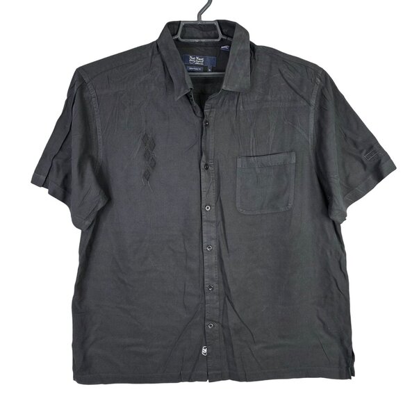 Mens Nat Nast Black 100% Silk Shirt Embroidered Button Up Short Sleeve Size XL - Picture 1 of 9